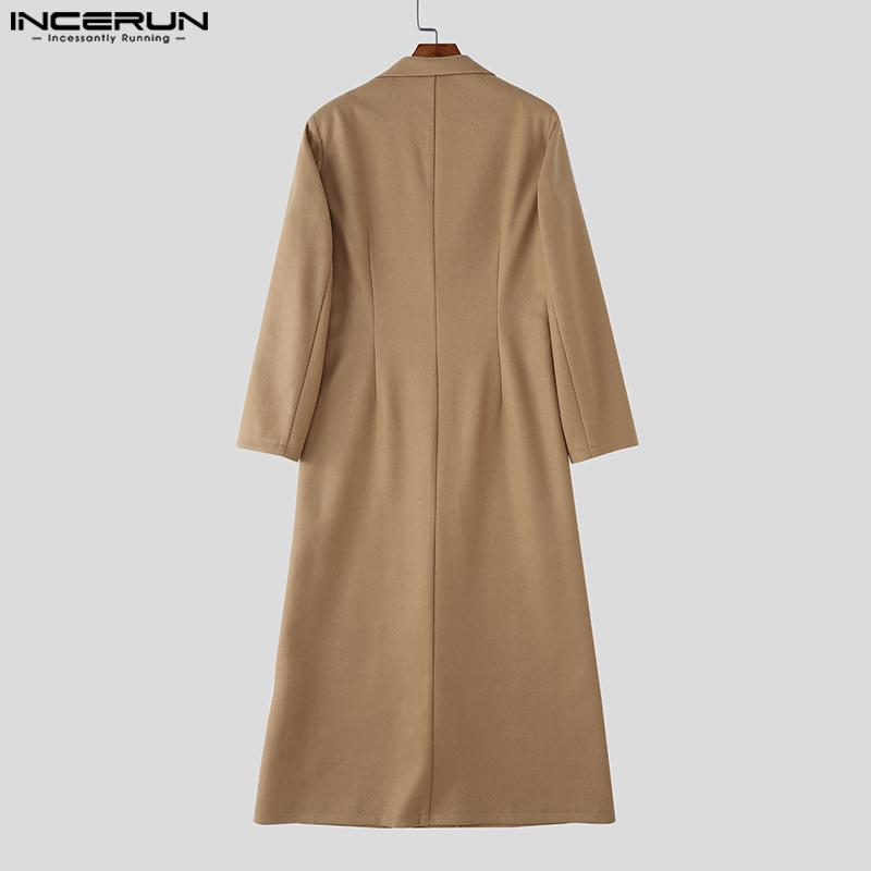 INCERUN Winter Herbst Herren Langarm Hohe Schlitze Lange Woll-Meltonmäntel Oberbekleidung