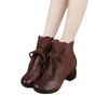Jesienne bardzo miękkie skórzane buty w stylu etno retro, krótkie buty dla mamy, damskie, z okrągłym noskiem, na średnim obcasie, antypoślizgowa miękka podeszwa, średniej długości, buty damskie