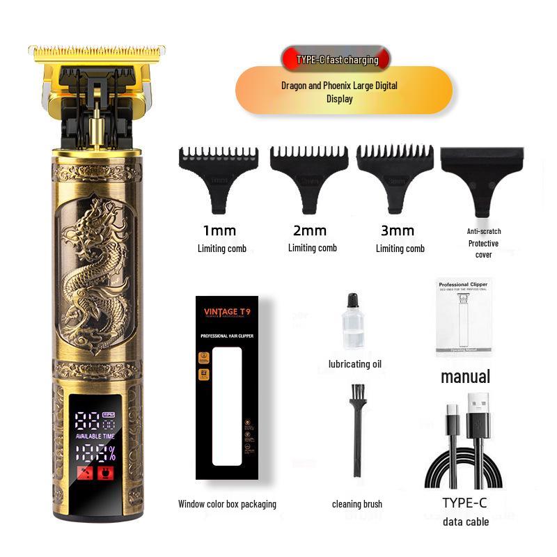 Professional Electric Hair Clipper for Barbers & Home: Precision Carving, Slicked Back Styles, Bald Head Trim.