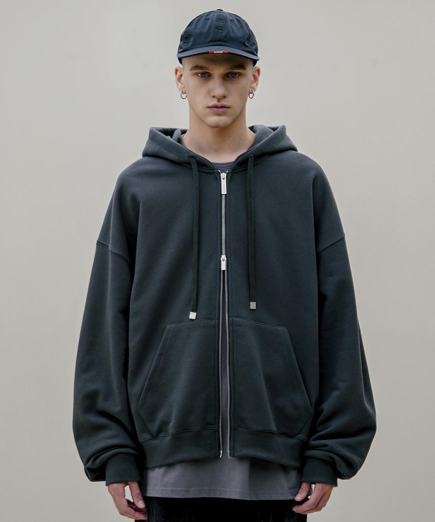 Ezkaton Inverted Crop Zip-Up Hoodie Deep Grey Shot6659