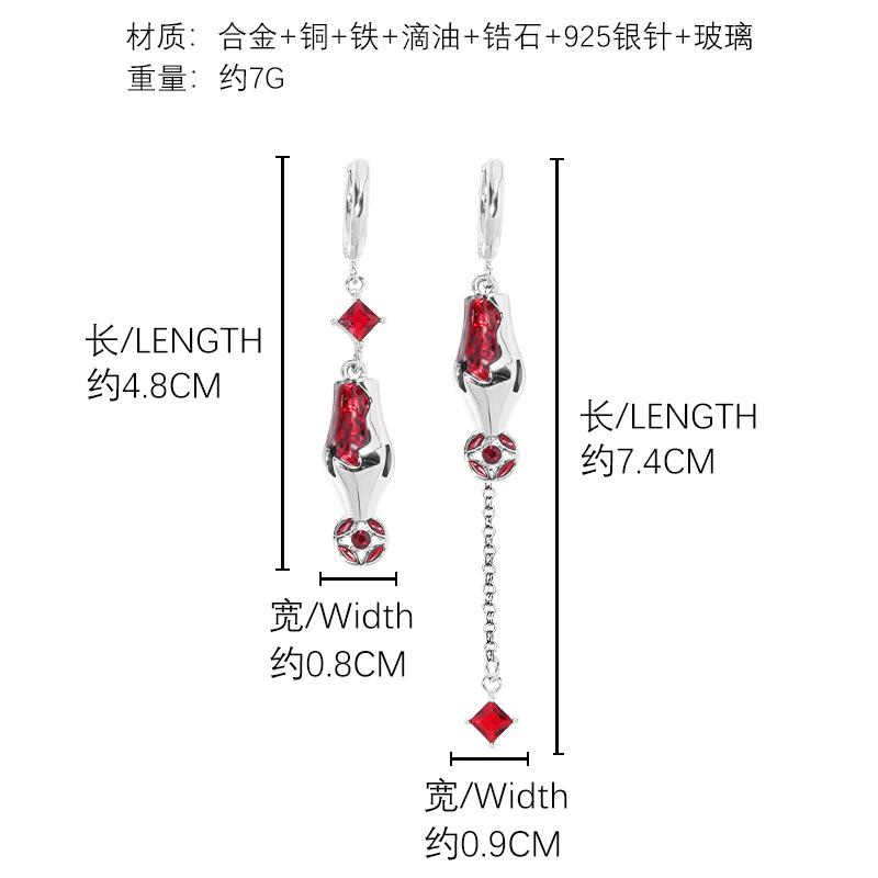 New Year s red oil-dripping snake head earrings, light luxury coins, ear buckles, zircon commuting long earrings.