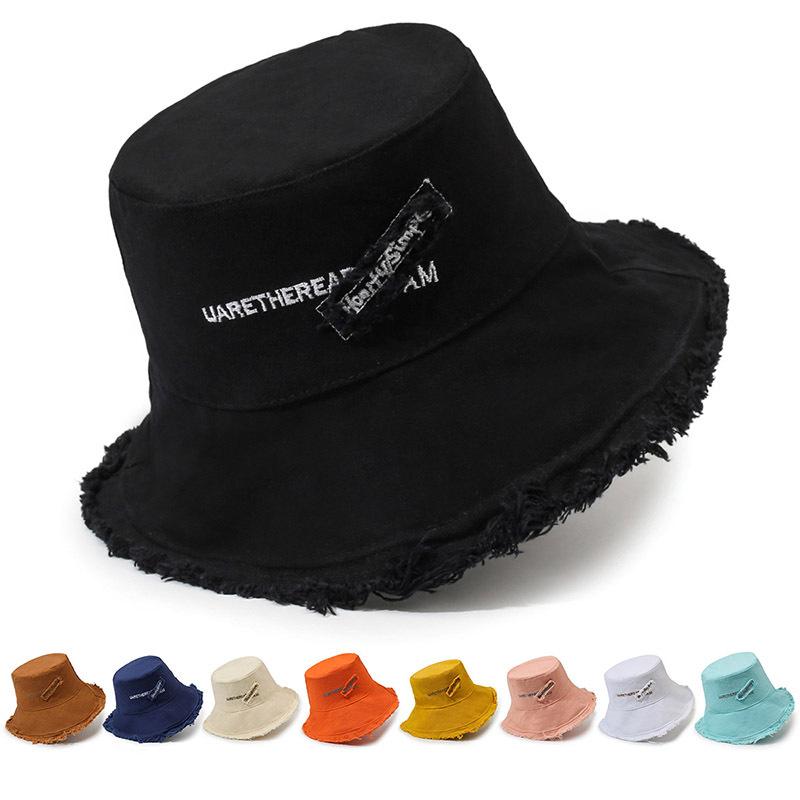Solid color washed rough edge bucket hat foldable soft top basin hat ladies beach sun hat fashionable versatile beach hat