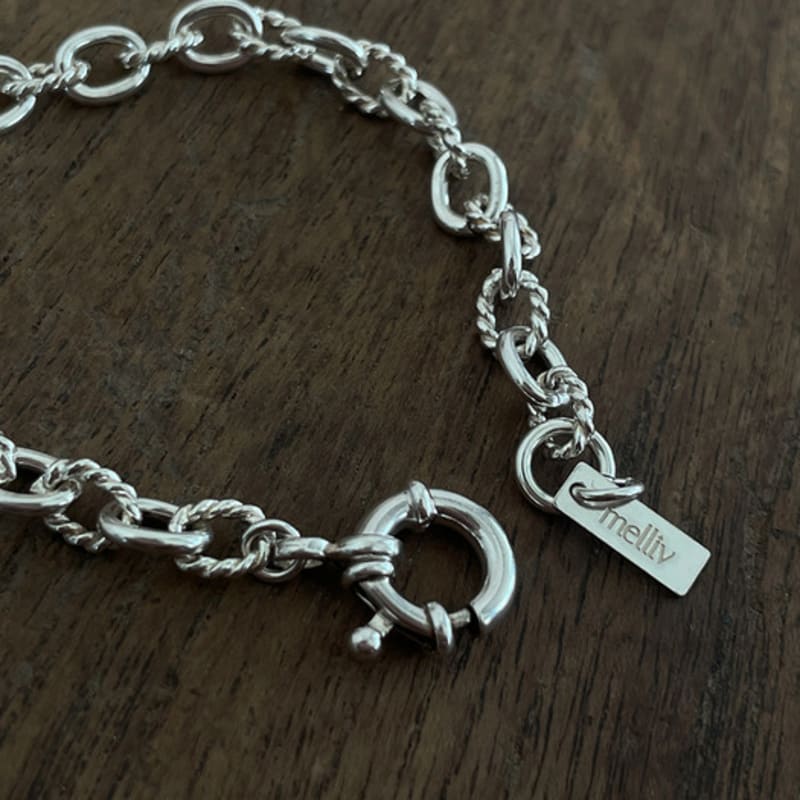 Melliv Silver SR Decoration Bold High-Band Combination Chain Necklace_mvn34