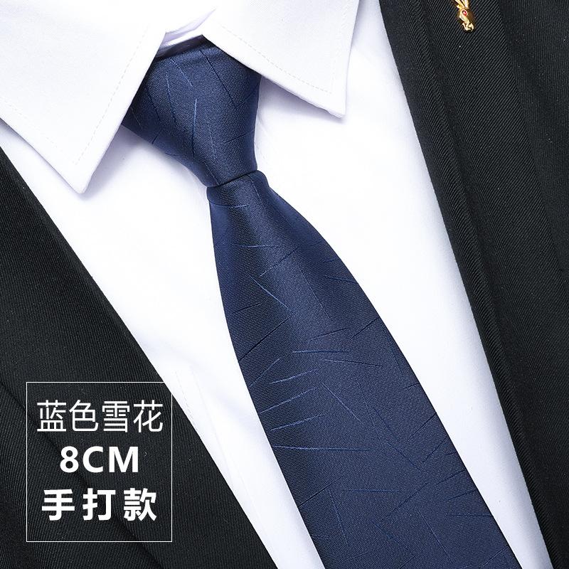 Men'S Business Banquet Tie Formal Wedding Groom Dark Blue Striped Hand Pattern Fashion Tie 8Cm