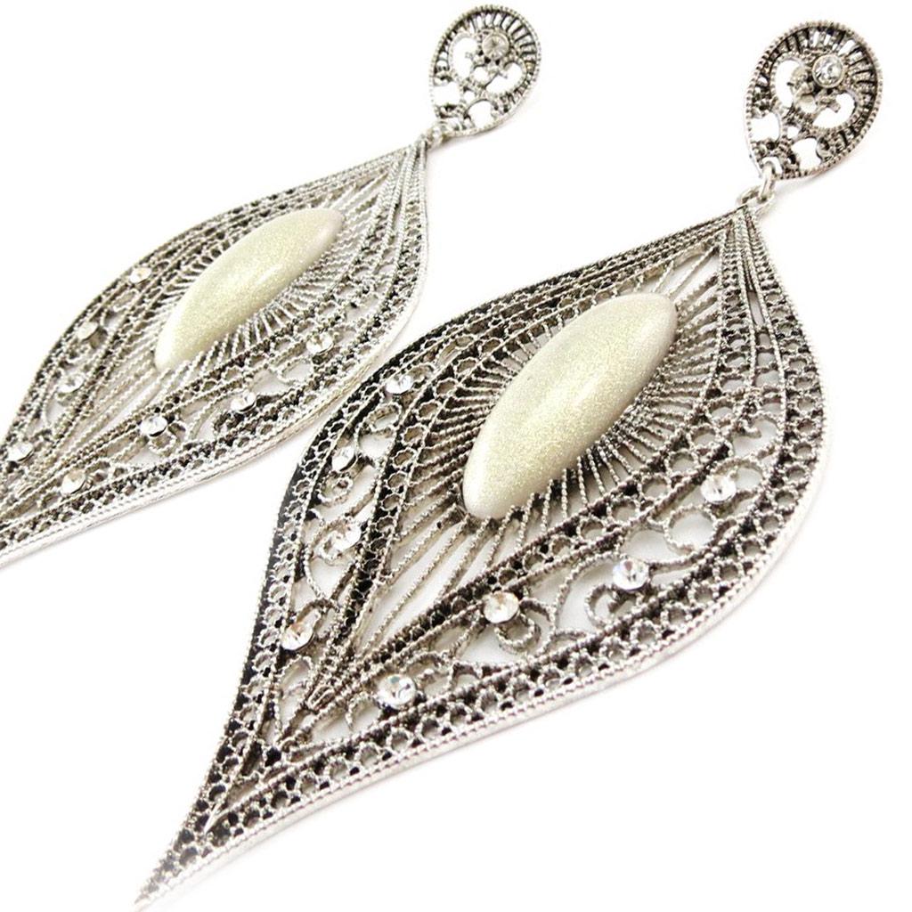 Les Trésors De Lily [J1239] - Silver Beige 'Sissi' Designer Earrings