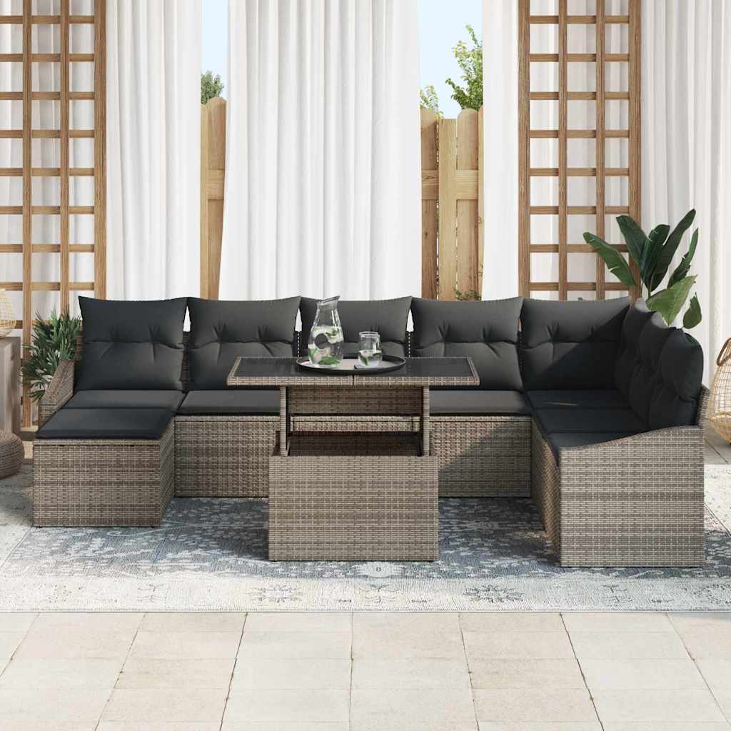 Garden Sofa Set with Cushions and Storage 9 Pcs Gray