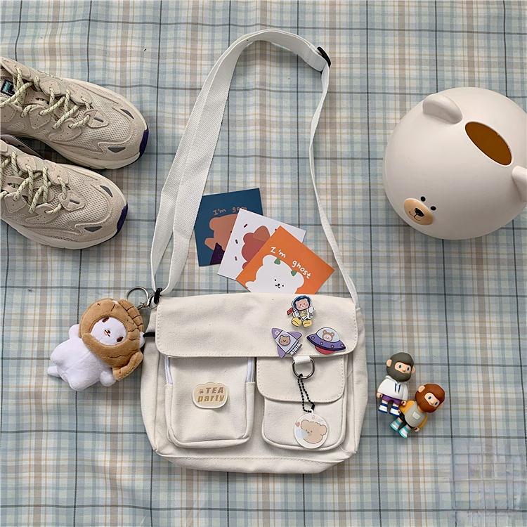 Canvas Diagonal Crossbody Bags Youth Fashion Casual Ladies Handbag Shoulder Bag Solid Color Messenger Bags for Girl School Bags