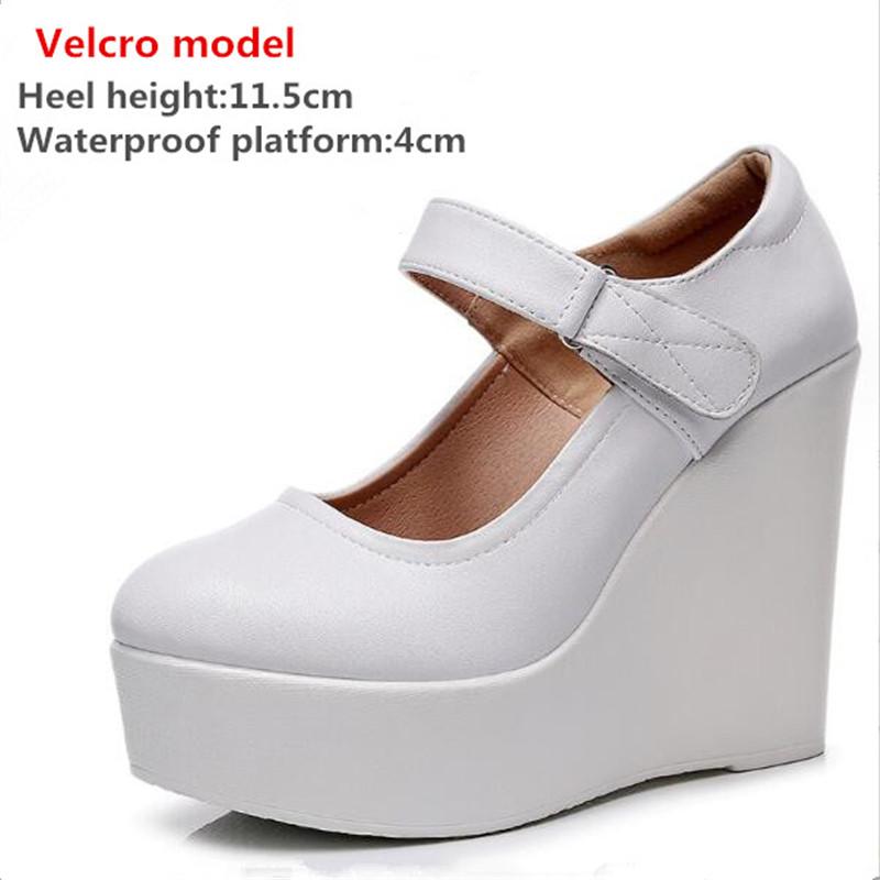Women Wedges Shoes Woman Increasing Height Shoes Buckle Strap High Heel Shoes Ladies Waterproof Platform Leather Shoes 33-43