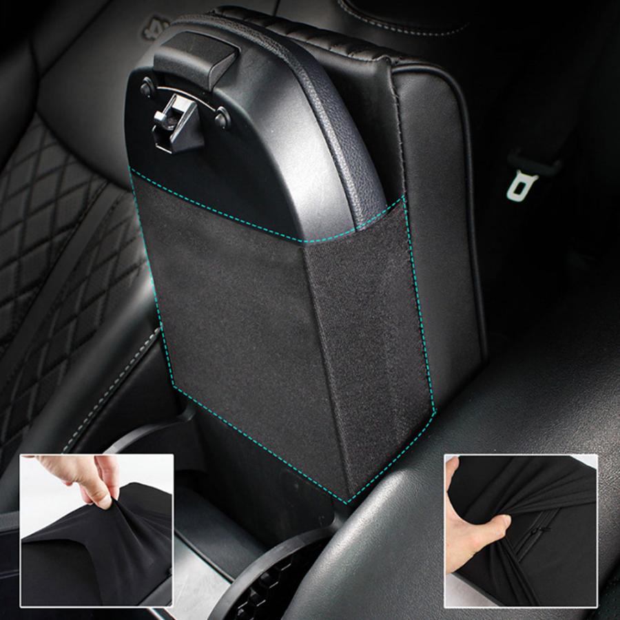 PU Leather Car Armrest Mat Wave Embroider Center Console Pad Arm Rest Protection Cushion Auto Armrests Storage Box Cover Pad