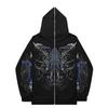 Koyu Kelebek Fermuarlı Kapüşonlu Sweatshirt Gotik Çift Sokak Giyimi Oversize Sweatshirt Erkek Kadın