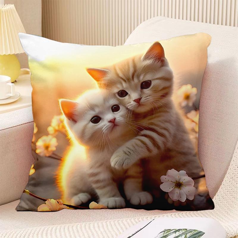 Couple Cat Print Decorative Pillowcase Bedroom Living Room Square Cushion Pillowcase