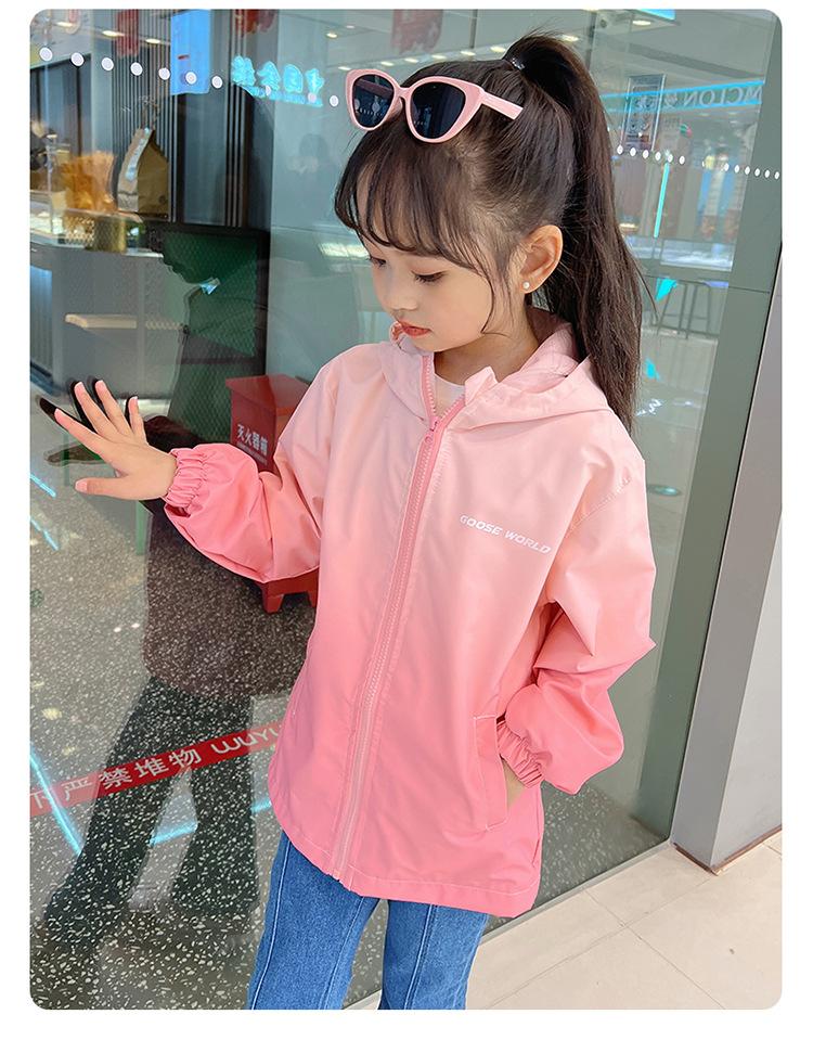 Hooded Big Kid Gradient Color Casual Sports Windbreaker Jacket Children Outdoor Outerwear