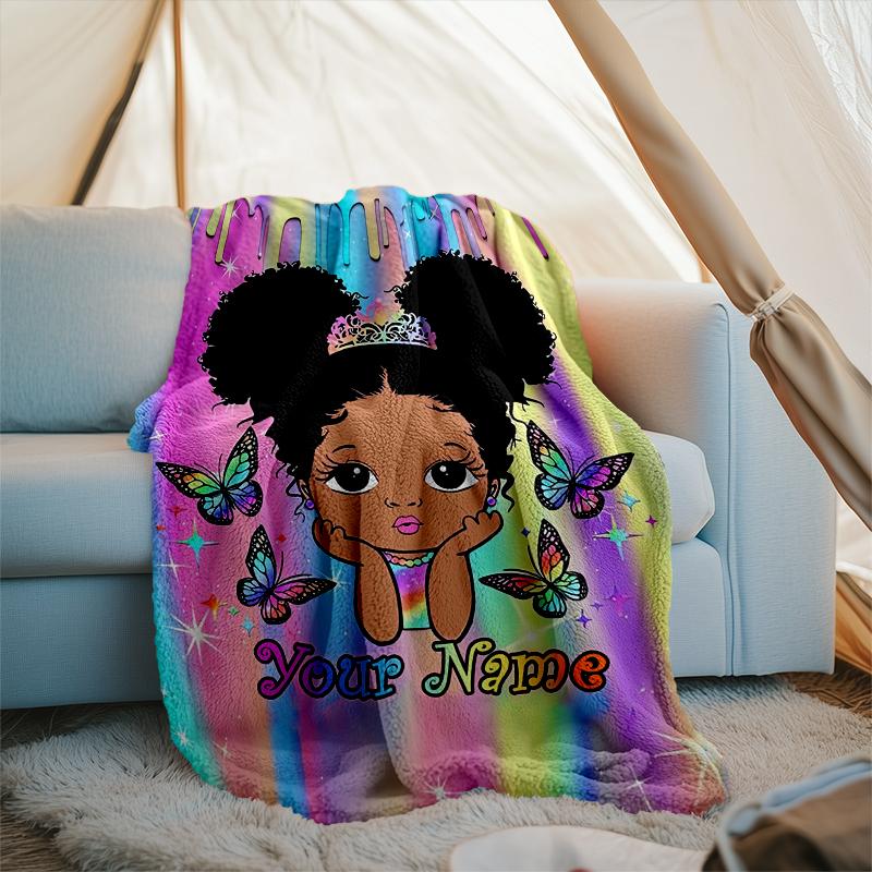 1PC Custom Name Rainbow Dreams Butterfly Princess outdooor Flannel blankets Patterns Throw Blanket All-Season Soft Gift for Couch, Bed, Camping gifts