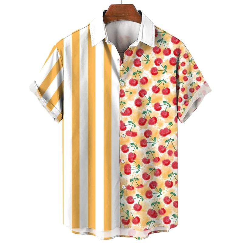 Fruit Banana Cherries 3D Printed Graphic Shirts For Men Clothes Fashion Hawaiian Lapel Blouse Casual Streetwear Top