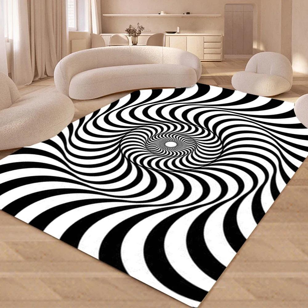 3D Vortex Illusion Area Rug Abstract Geometric Optical Carpet for Living Room Bedroom Entrance Doormat Non-Slip Floor Mat