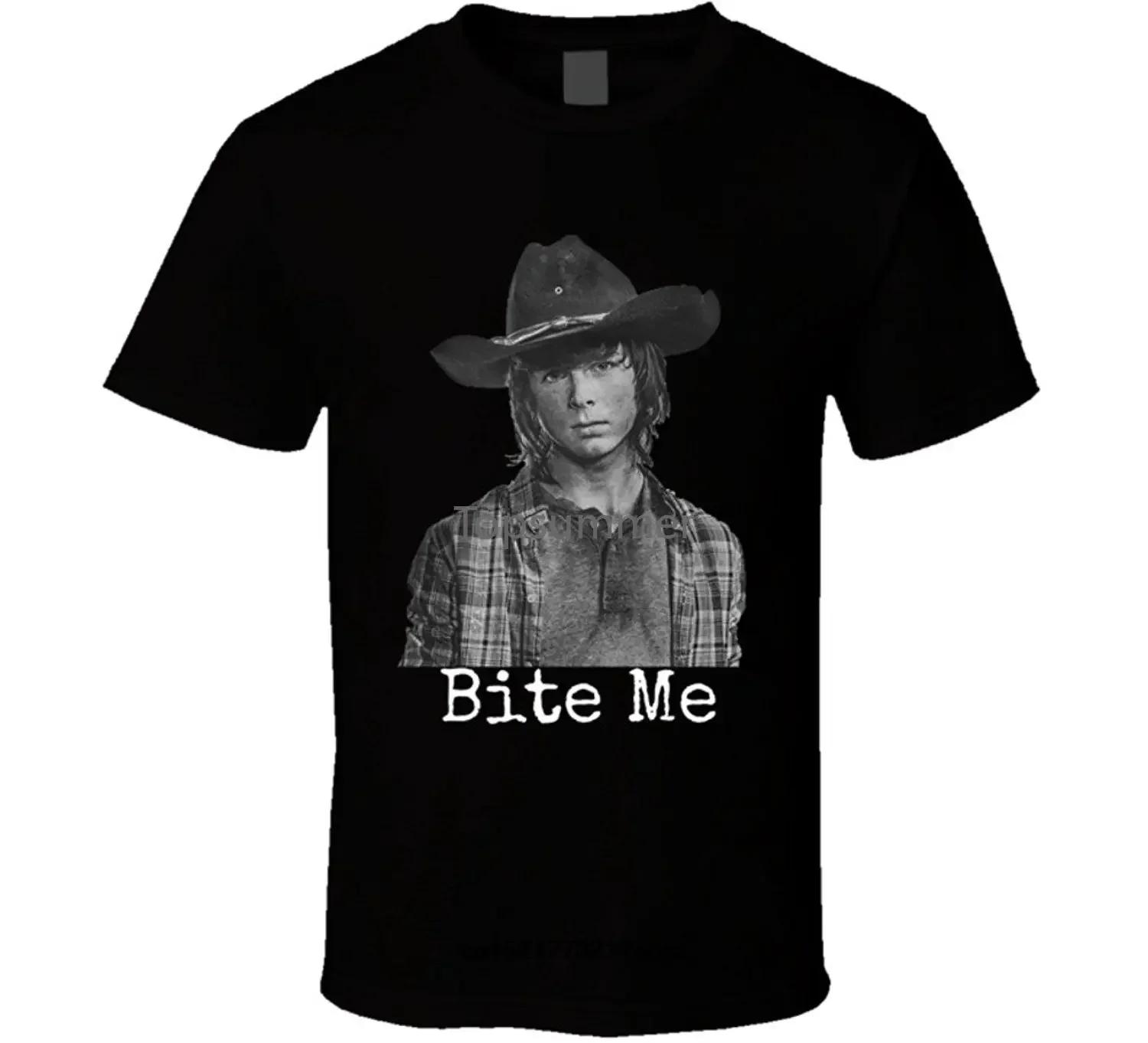 

Men T Shirt Qwyghagsjpq Trendy Tees Carl Grimes Bite Me The Walking Dead T Shirt Twd Chandler Riggs Novelty Gift Women S чёрный