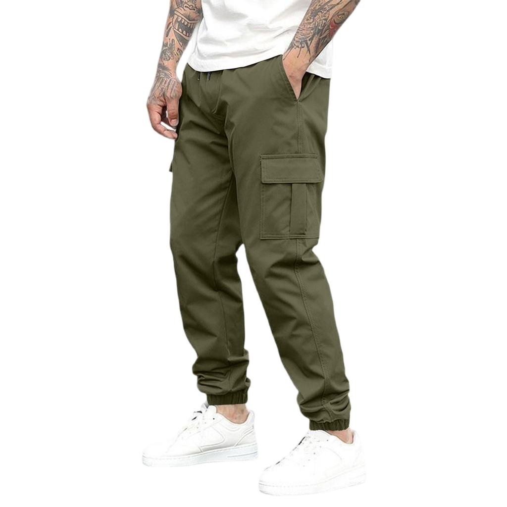 Men's Loose Casual Multi-pocket Work Pants, Youth Stretch Waist Drawstring  Pants