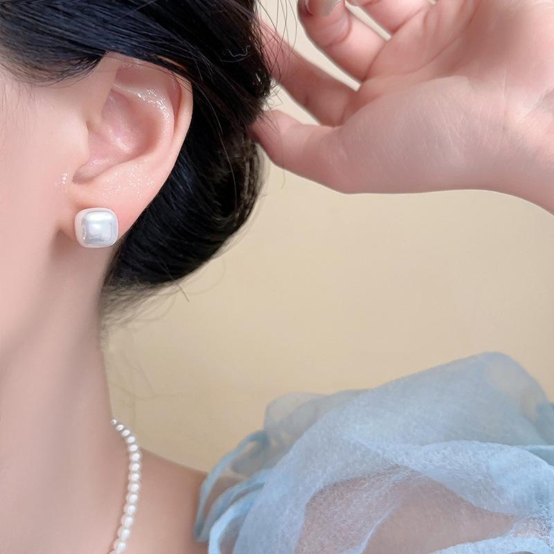 Square Pearl Silver Stud Earrings for Women - Luxury, Elegant, and Versatile Ear Accessories