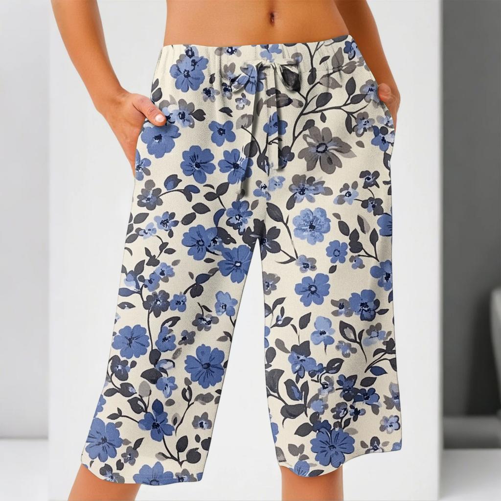 Damesommer Elastisk midje Trykte bomulls- og linsløse shorts