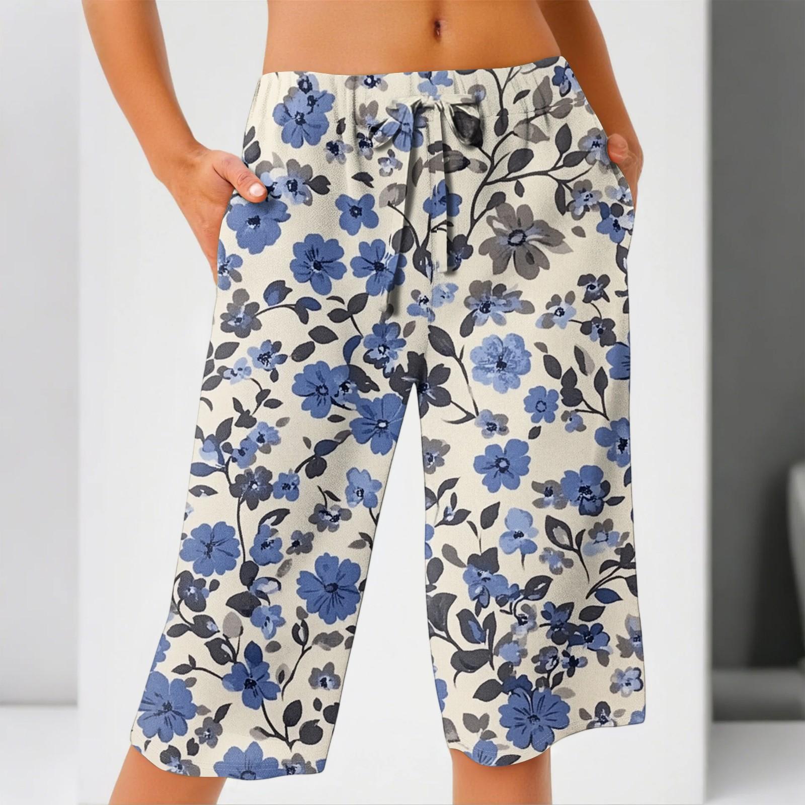 

Женские летние свободные шорты из хлопка и льна с эластичным поясом и принтом S