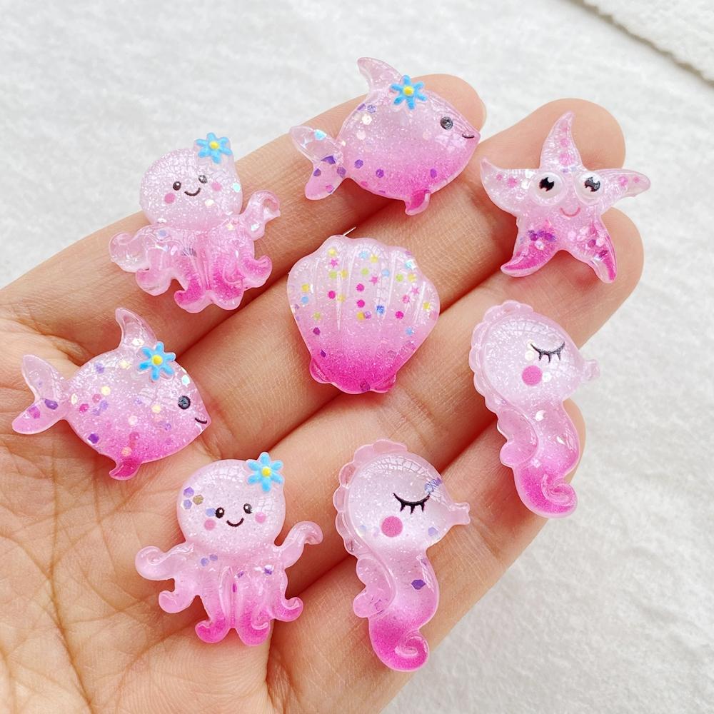 20Pcs Cute Resin Cartoon Shell, Starfish, small fish, seahorse, for Scrapbooking, Wedding Decor & DIY Jewelry Making Accessories