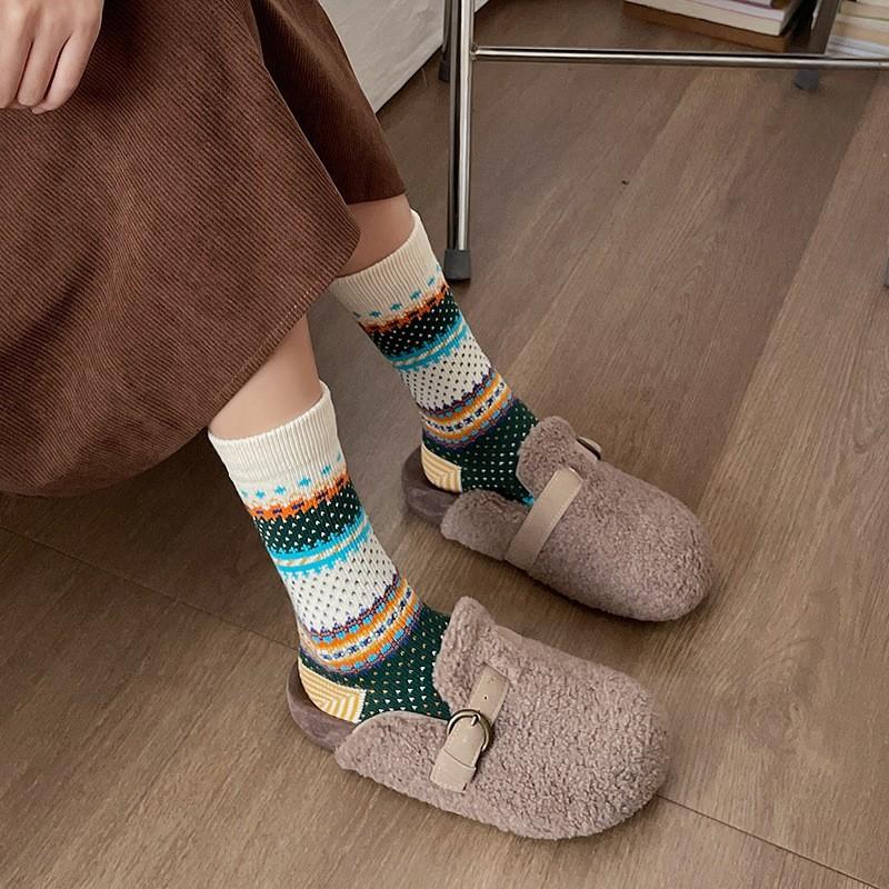 American Light Luxury Retro Ethnic Style Thick Line Kaji Street Style Couple Medium Tube Stacking Socks Children
