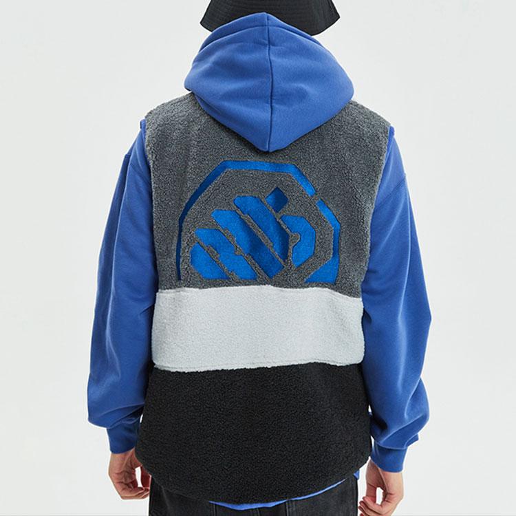 Li Ning Badfive Sports Basketball Series Loose Color Block Warm Fleece Vest Men Vests Thunder-Grey AMDQ027-2