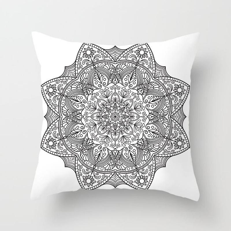 Black and White Ethnic Style Elephant Print Car Cushion Cover Sofa Pillow Cover Homewares