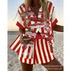 Conjunto de pantalones cortos de playa y camisa de manga corta para mujer, multicolor, vida marina, ocio, vacaciones, conjunto de dos piezas