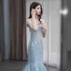 Fischschwanz-Abendkleid, High-End-Modell Laufsteg, Studenten-Kunstprüfungs-Toast-Anzug, Braut super feenhaft blau Französisches Trägerkleid
