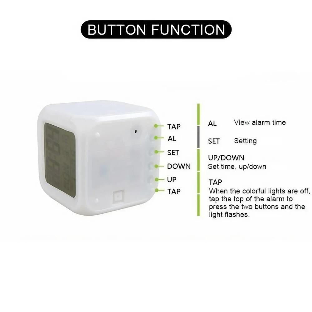 7 Color Mini Desk Cube Always Digital Alarm Clock Colorful Light Multiple Mode Luminous Desk Clock Bedroom Office Home Decor