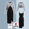 Plus Size Women's Knit Cardigan & Split Camisole Dress Set - Korean Style Autumn/Winter