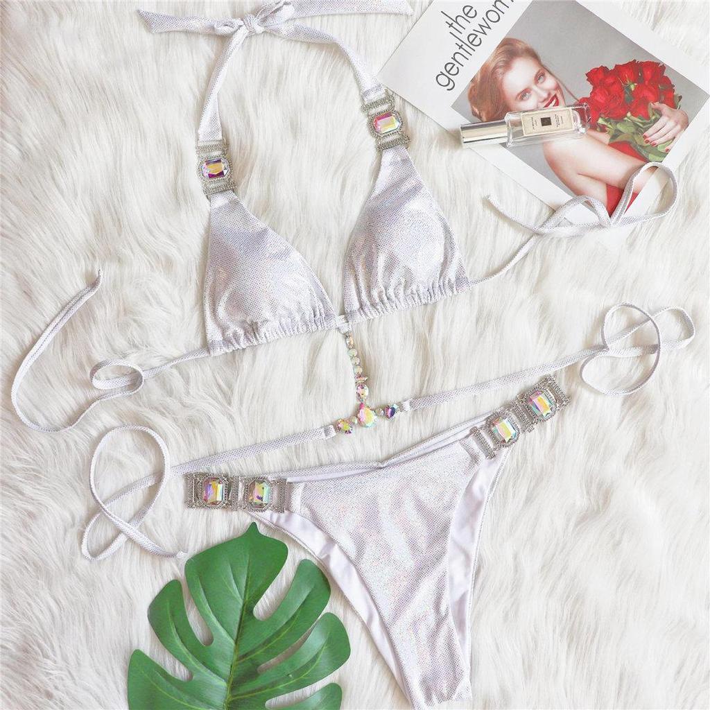 Jeweled Diamond Neckholder Bikini Weiblicher Badeanzug Damen Bademode Zweiteiliges Bikini-Set Scrunch Butt Badende Badeanzug Schwimmen