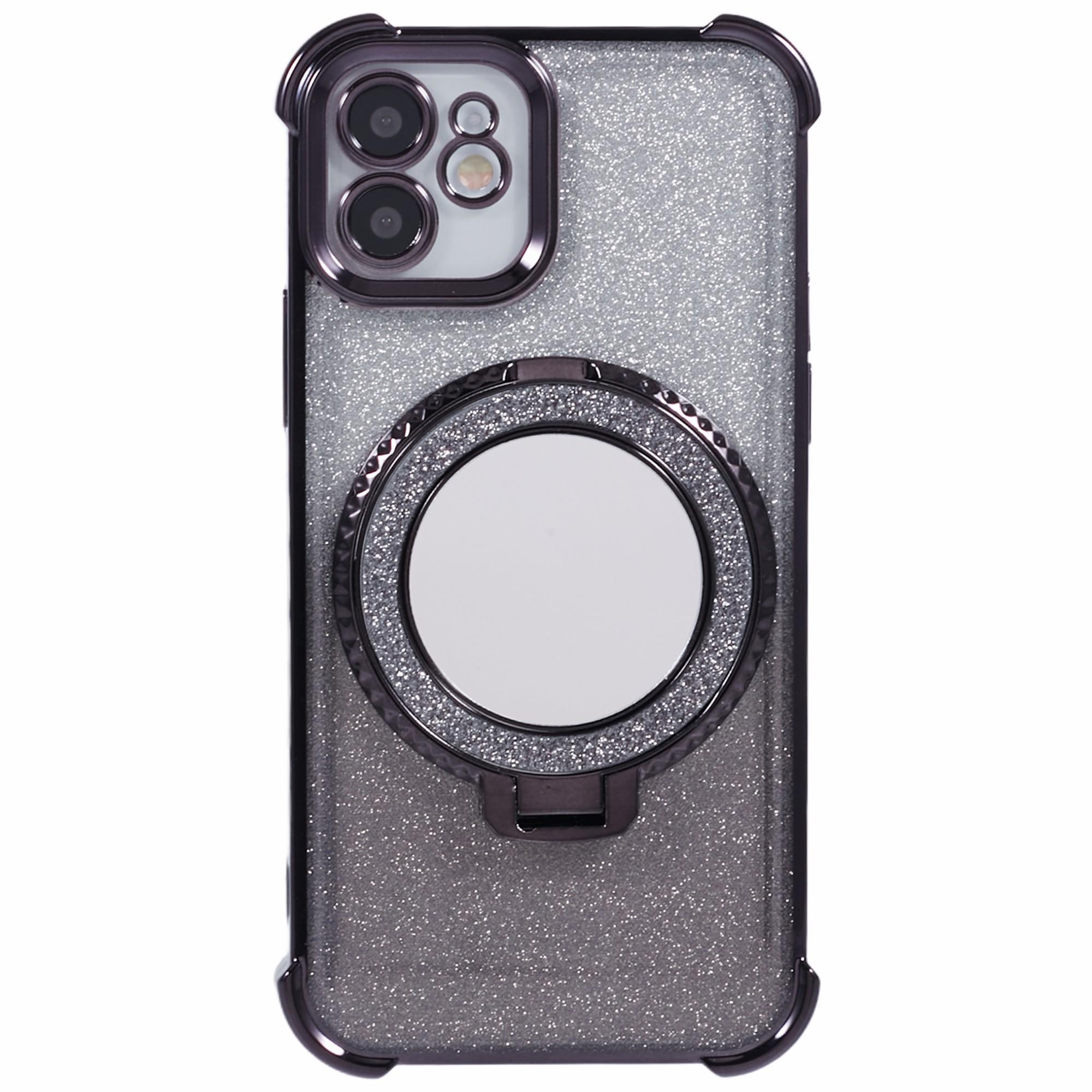 

Чехол для мобильного телефона iPhone 11 из ТПУ с блестками, с подставкой и зеркалом Black