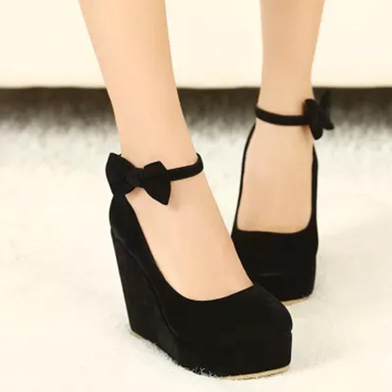 Elegant And Trendy New Fashion Women's Bow Tie Ankle Heel Platform Wedge Shoes