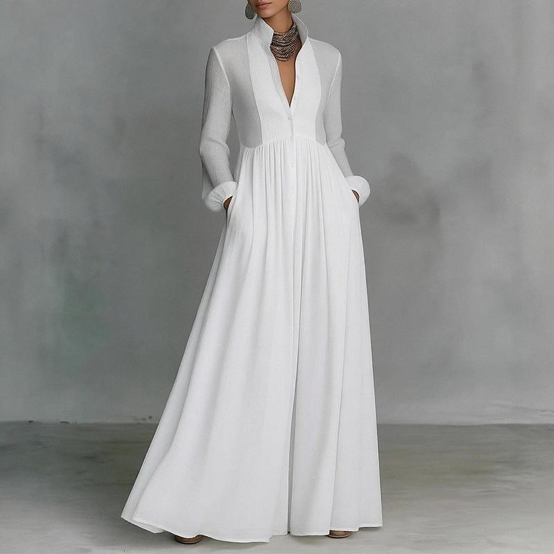 2026 Cross-border Foreign Trade Women's Clothing, New Spring Models In Europe, America, Fashionable and Elegant Solid Color Pleated Pendulum French