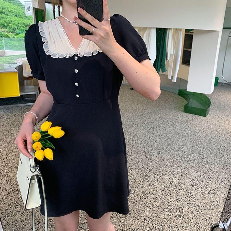 

Повседневные платья Платья с присборенной талией Свободная закрывающая мясная короткая юбка Короткая юбка Senior Sense of Black 3XL чёрный