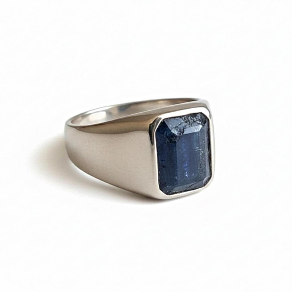 Smaragdschliff Blauer Saphir Ring, 925 Sterlingsilber Ring, Saphir Siegelring, Reiner Kupferring, Handgefertigter Saphirschmuck