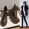 Brown Martin Boots Women's 2026 New Spring and Autumn Platform Short Boots Winter Velvet Locomotive Boots Wear-resistant Bottom Women's Boots