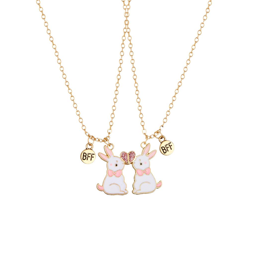 Enchanting Bunny Themed Necklace Set For Children Featuring Colorful Heart Design Easter For