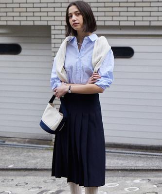 Tudment Pleated Midi Skirt Navy