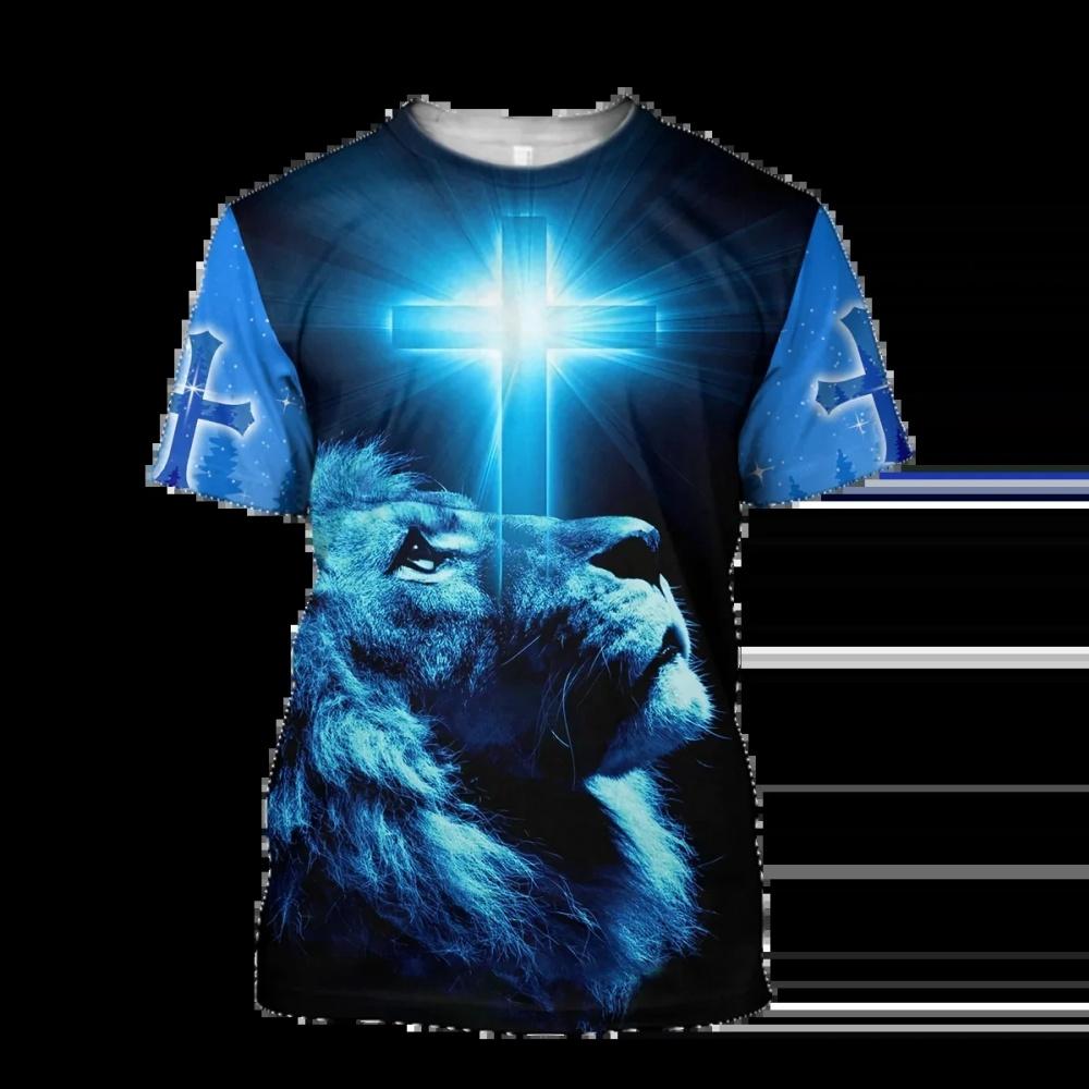 Summer Men's T-Shirt Christ Jesus Cross Lion 3D Print Tees Top Hip Hop Loose Short Sleeve Streetwear Vintage Oversized Women T-shirt