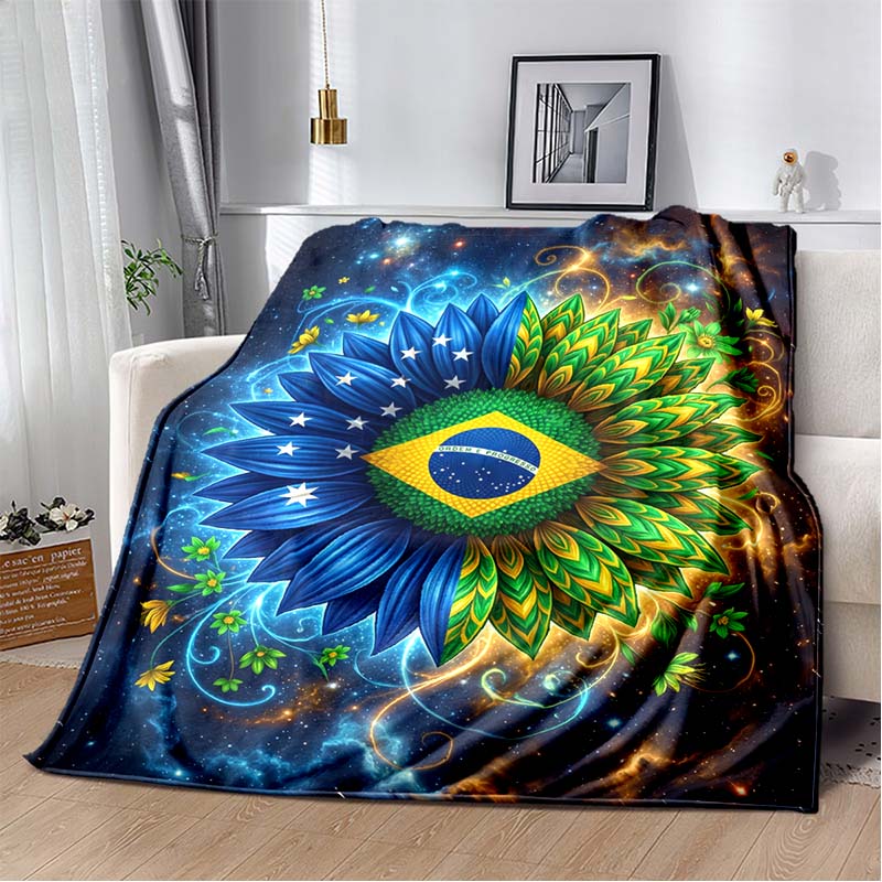Manta de Franela con Estampado de Girasol y Mariposa Azul, Manta Acogedora con Fondo de Cielo Estrellado