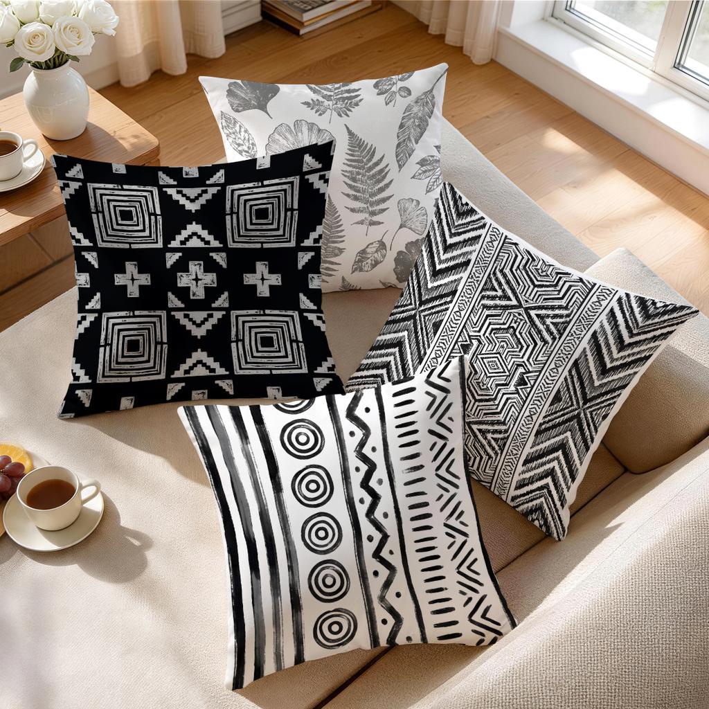 1/4Pcs Black Bohemian Geometric Pattern Cushions Pillowcase Polyester Cushion Cover Throw Pillow Pillowcover Home Car Sofa Decor