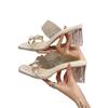 French rhinestone transparent crystal heel sandals women's 2025 summer new thick heel fashion high heel outer wear cool slippers women