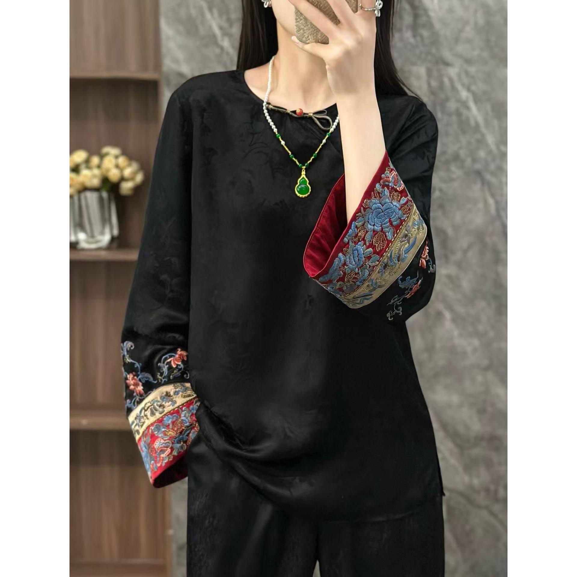 Rong Tai Women s 2026 Spring Frog Button Silk Jacquard Long Sleeve Shirt - Slimming Chinese Style Top Extra Large чёрный