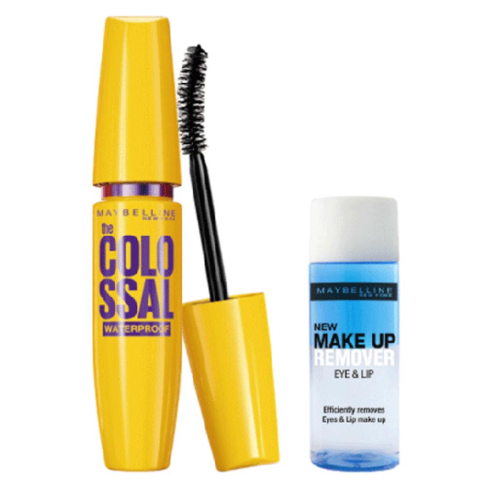 Maybelline Colossal Waterproof Mascara 9.2ml + Remover 20ml set, real black, 1 set