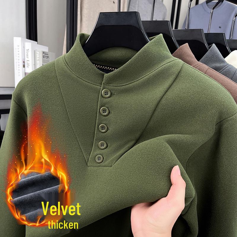 Men's Winter Fleece Hoodie with Half-High Collar - Thick, Warm Base Layer for Casual Fashion