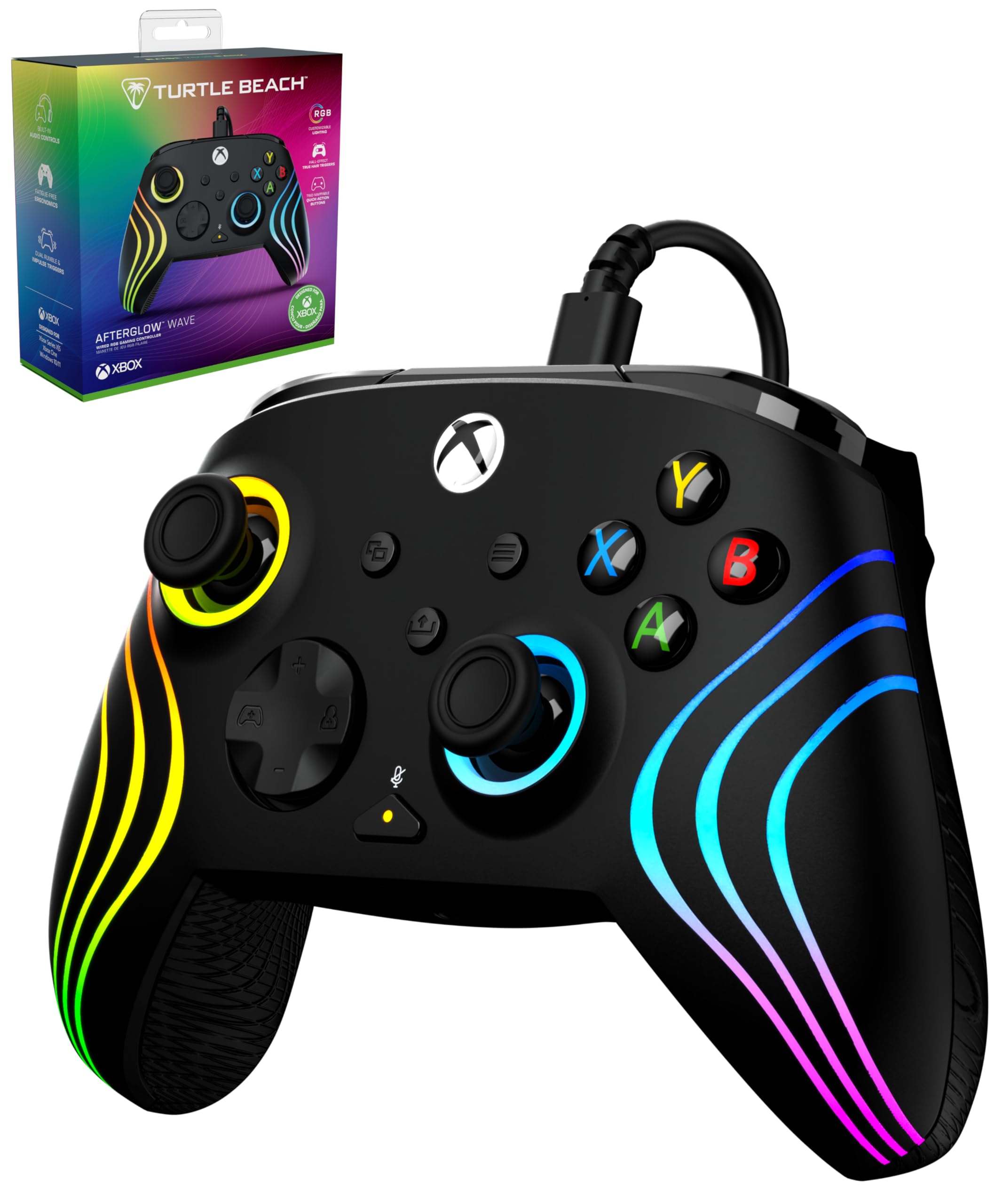 

TURTLE BEACH Afterglow Wave Black Wired USB Officially Xbox Compatible with Trigger Mappable Rear RGB Chat Ergonomic Design Warranty Controller, чорний