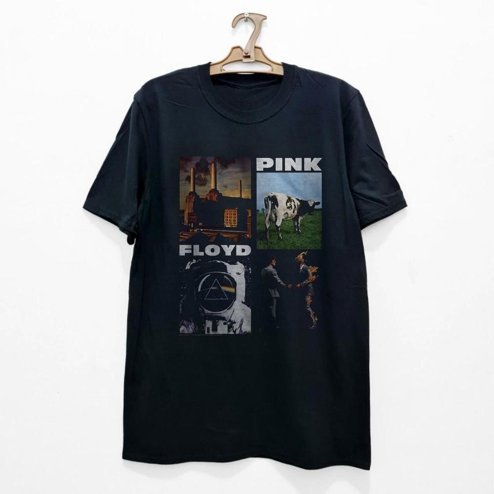 

Футболка з колажем альбомів Pink Floyd, Чорна бавовняна футболка унісекс, Розмір S-5XL Унісекс футболка S